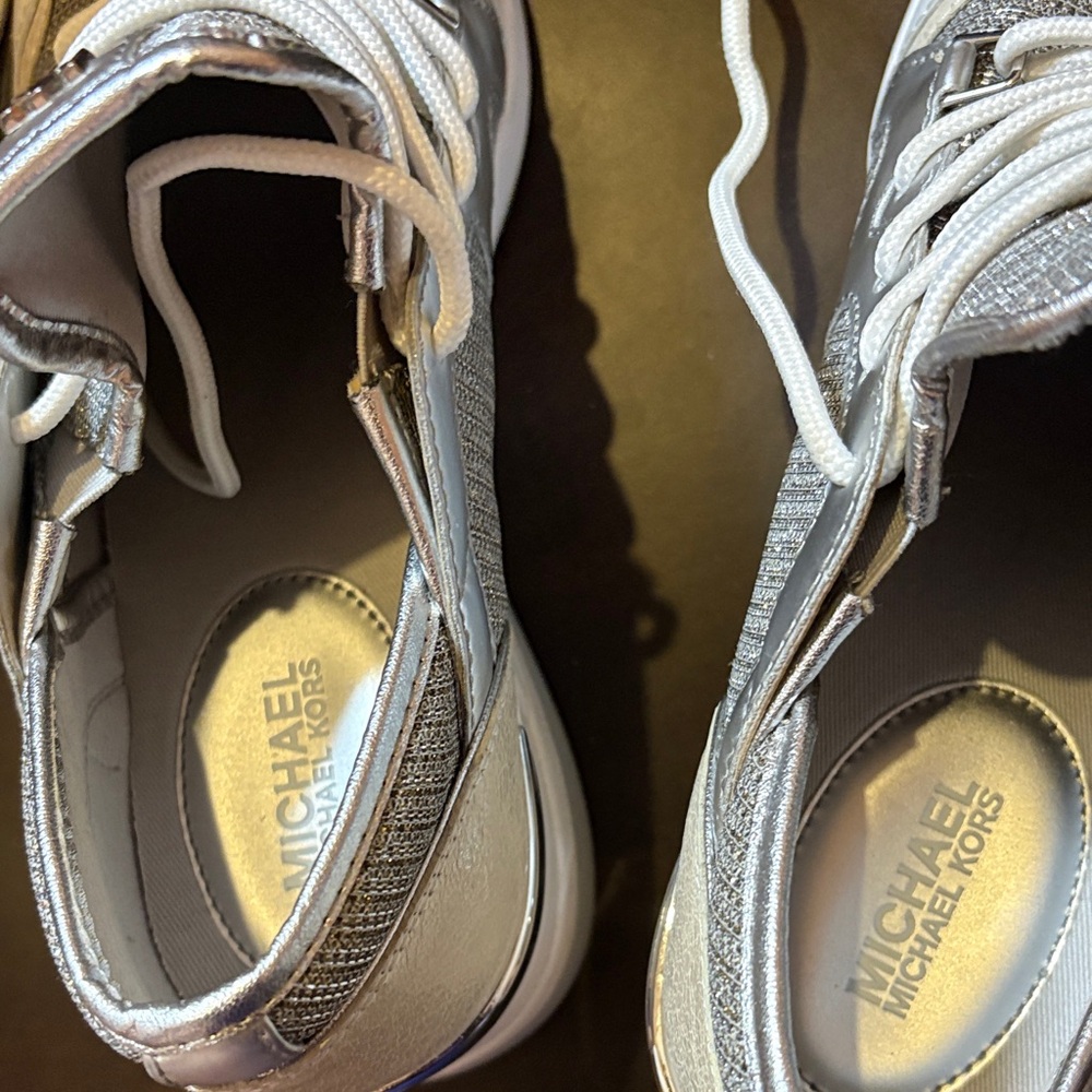 Michael Kors White and Silver Lace-Up Wedges Sneakers (Trainers) - Picture 8 of 8
